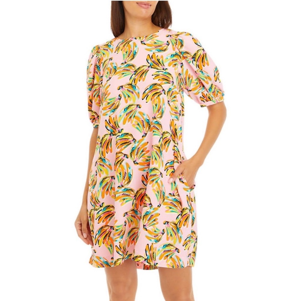 NWT Crown & Ivy Belk Pink Banana Puff Sleeve Dress Sz M